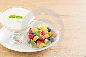 yogurt with mixed fruit (strawberry, blueberries, raspberry, kiwi, mango)