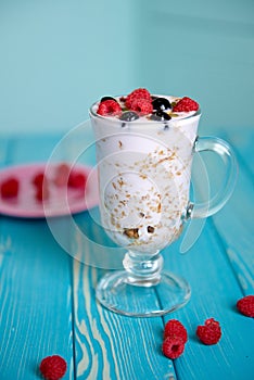 Yogurt with muesli and berries