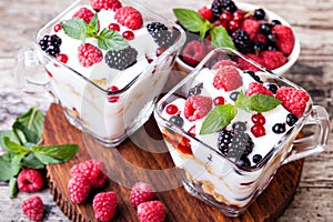 Yogurt with muesli and berries