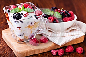 Yogurt with muesli and berries