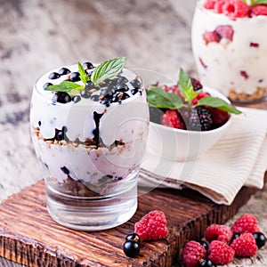 Yogurt with muesli and berries