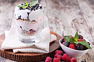 Yogurt with muesli and berries