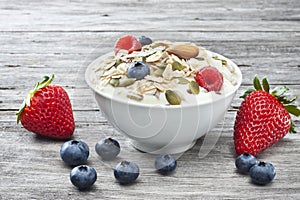 Yogurt Muesli Berries Food Background Breakfast