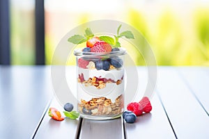 yogurt parfait with layers of granola and berries