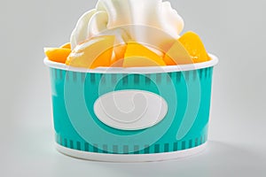 Yogurt soft ice cream gelato natural with peach cubes