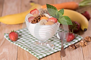 Yogurt with strawberries and banana carrot