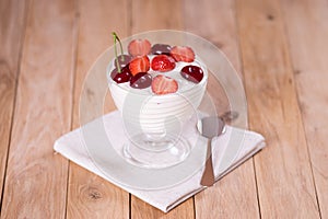 Yogurt with strawberries and cherries