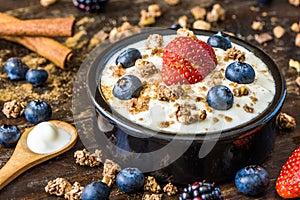 Yogurt with Strawberry, Blueberries and Muesli