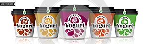 Yogurt vector packaging design. Fruit and nuts yogurt set.