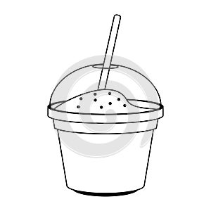 Yogurth cup with straw in black and white photo