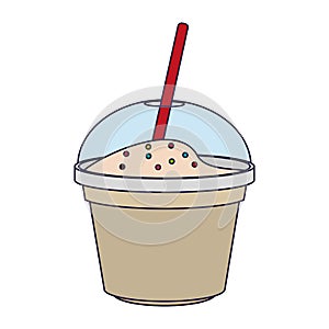 Yogurth cup with straw blue lines photo