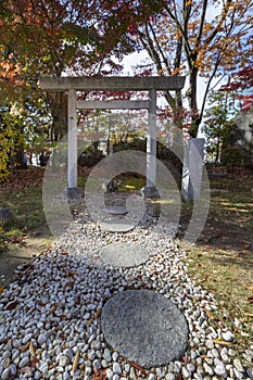 Yohashira Shrine in Autumn, a landmark in Matsumoto city, Japan. Was built during the Meiji Period and is