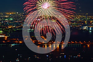 Yokohama Festival of fireworks from Yokohama Landmark Tower