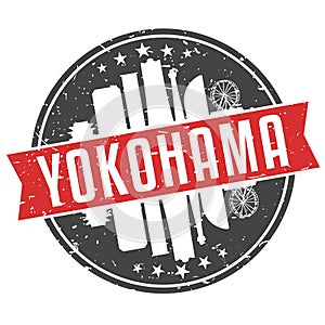 Yokohama Japan Round Travel Stamp Icon Skyline City Design Badge Illustration Vector.