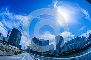 Yokohama Minato Mirai of high-rise buildings and blue sky