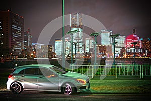 Yokohama night view and car