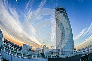 Yokohama Port Symbol Tower and sunset photo