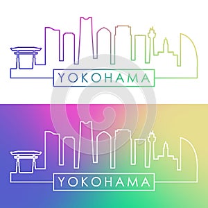 Yokohama skyline. Colorful linear style.