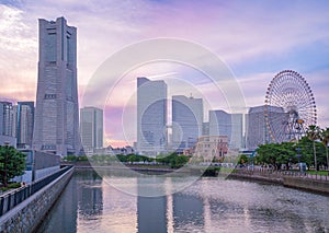 Yokohama skyline on river canal
