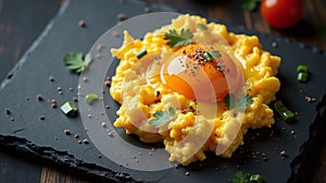 Yolk on scrambled eggs