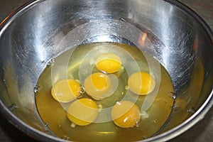 Yolks and whites of eggs in a bowl