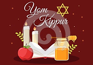 Yom Kippur Celebration Hand Drawn Cartoon Flat Illustration to Day of Atonement in Judaism on Background Design