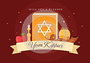 Yom Kippur Celebration Hand Drawn Cartoon Flat Illustration to Day of Atonement in Judaism on Background Design