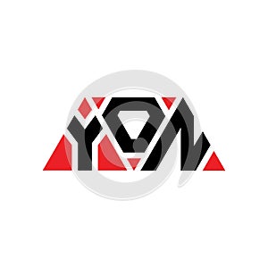 YON triangle letter logo design with triangle shape. YON triangle logo design monogram. YON triangle vector logo template with red