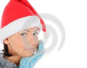 Yong female in santa hat over white