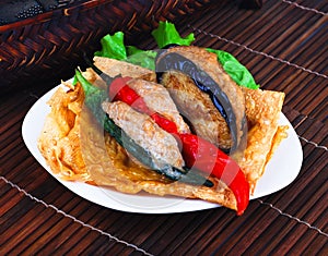 Yong Tau Fu. Asian cuisine fish paste stuffed