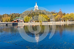 Yongan Bridge Buddhist White Stupa Beihai Lake Park Beijing Chin
