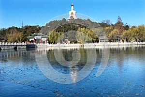 Yongan Bridge Buddhist White Stupa Beihai Lake Park Beijing Chin