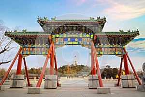 Yongan temple Temple of Everlasting Peace situated in the heart of Beihai park in Jade Flower Island in Beijing, China