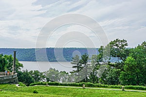 Yonkers, New York, USA: A young couple views the Palisades, across the Hudson River