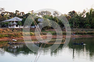 Yor in a fisherman village of North east Thailand near a lake. Yor is old stye fishing in Asia