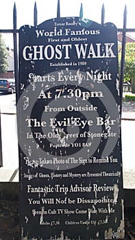 Sign for a Ghost Walk in York, Northern England photo