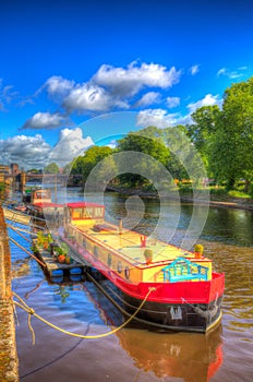 York UK colourful barges on the River Ouse in hdr