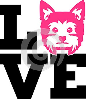 Yorkie love with pink silhouette