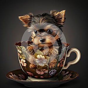 Yorkie Puppy inside a Tea Cup - Ai Generative