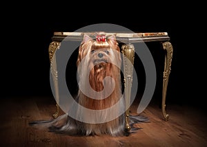 Yorkie puppy on marble table