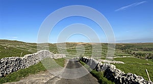 Yorkshire Dales landscape, with dry stone walls, and fields near, Malham, Yorkshire, UK