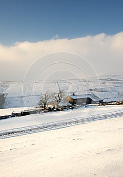 Yorkshire farmhouse in deep snow