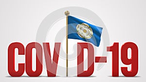 Yorkshire realistic 3D flag and Covid-19 illustration.