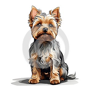 Yorkshire Terrier dog in cartoon style. Cute Yorkshire Terrier isolated on white background. Watercolor drawing, hand-drawn