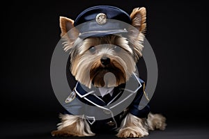 Yorkshire Terrier Dog Dressed As A Police Officer At Work