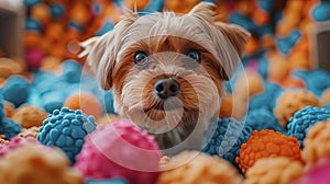 Yorkshire Terrier Puppy In a Ball Pit photo