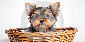 yorkshire terrier puppy in basket AI-Created Content photo