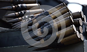 Belt of cartridges for machine gun. GPMG.
