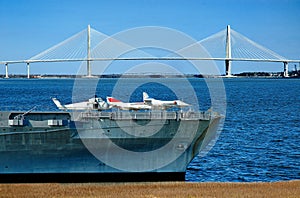 Yorktown aircraft carrier with Ravenel bridge