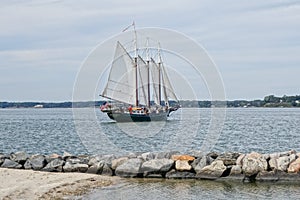 YORKTOWN, VA, UNITED STATES - Oct 21, 2019: Old Vintage Sailboat